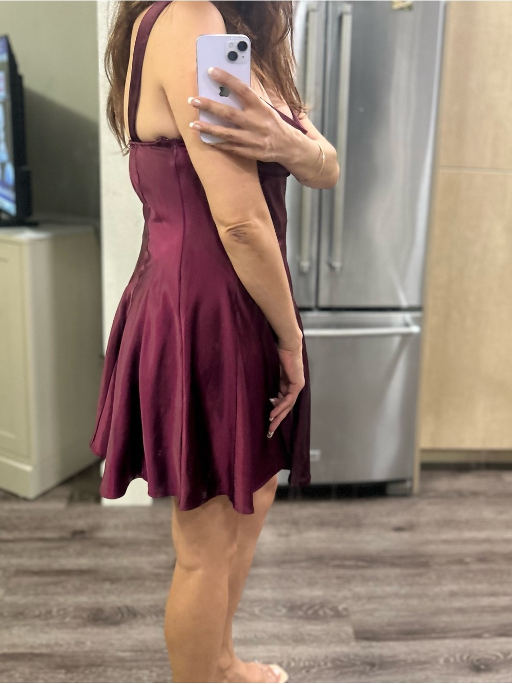 Free People Sleeveless Satin Mini Dress in Burgundy